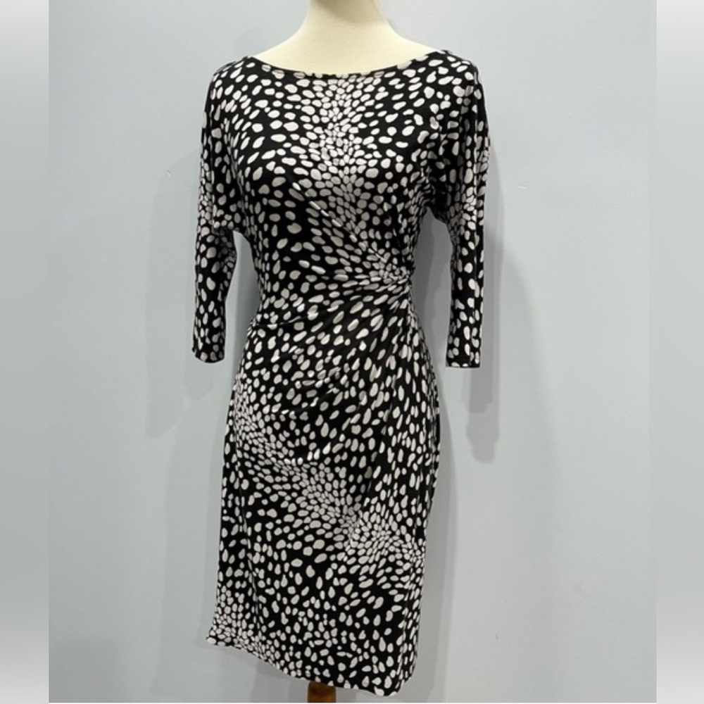 Ann Taylor Black and White Dalmatian Print Faux Wrap Dress